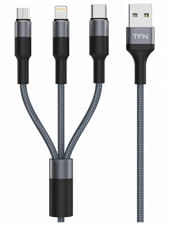 Кабель USB - 3в1 кабель microUSB/Type-C/Apple lightning Серый
