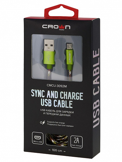 Кабель USB - micro USB  3092M CrownMicro Зеленый