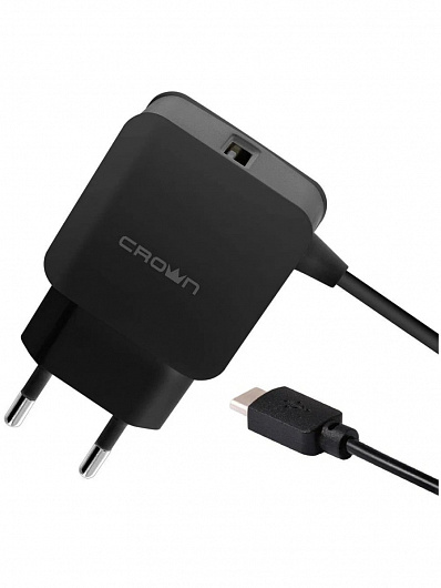 Сетевое зарядное устройство CrownMicro CMWC-3001, USB, 1.2 А, microUSB Черный