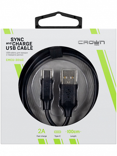 Кабель USB - Type-C  3016C CrownMicro Черный