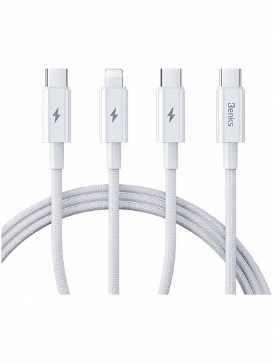 Кабель USB-A - 2USB-C+Lightining Benks D46 1,2м Белый