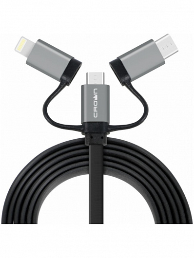 Кабель USB - microUSB/Type-C/Lightning  3182 CrownMicro Черный